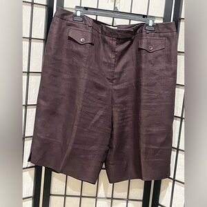Talbots Chocolate IRISH Linen VINTAGE BERMUDA UTILITY SHORTS, WOMEN SIZE 18